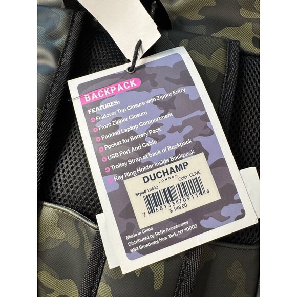 Duchamp Rubberized Camo Flipper Backpack Bag USB plug in NWT Laptop Pack - Picture 6 of 10